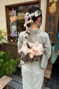 兵児帯を可愛くしてレースの着物レンタル