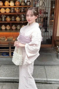 ピンクのレース着物で定番のかわいい着物レンタル