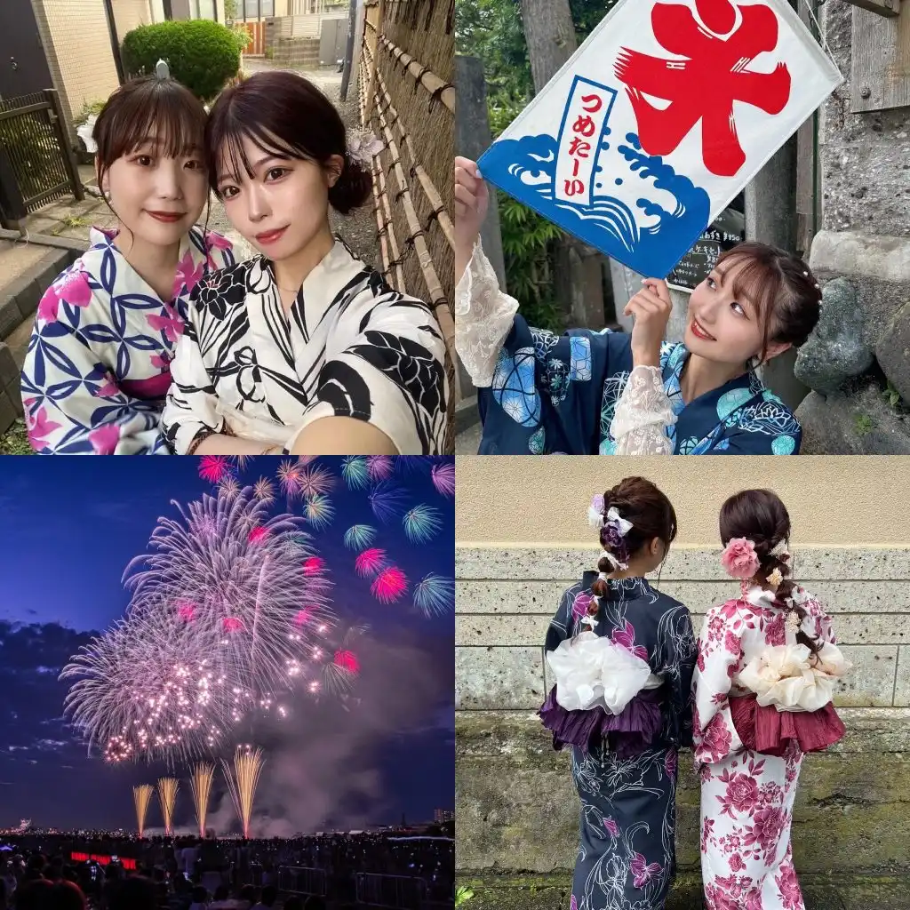 隅田川花火大会へかわいい浴衣を着ていく女性